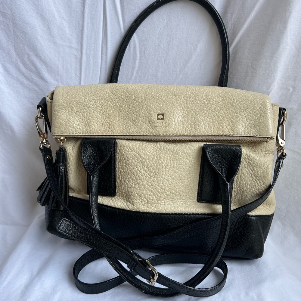 Kate Spade Extra Large Black and Cream Fold-over Handbag